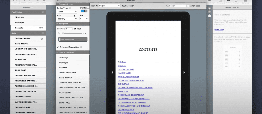 kindle create preview screen